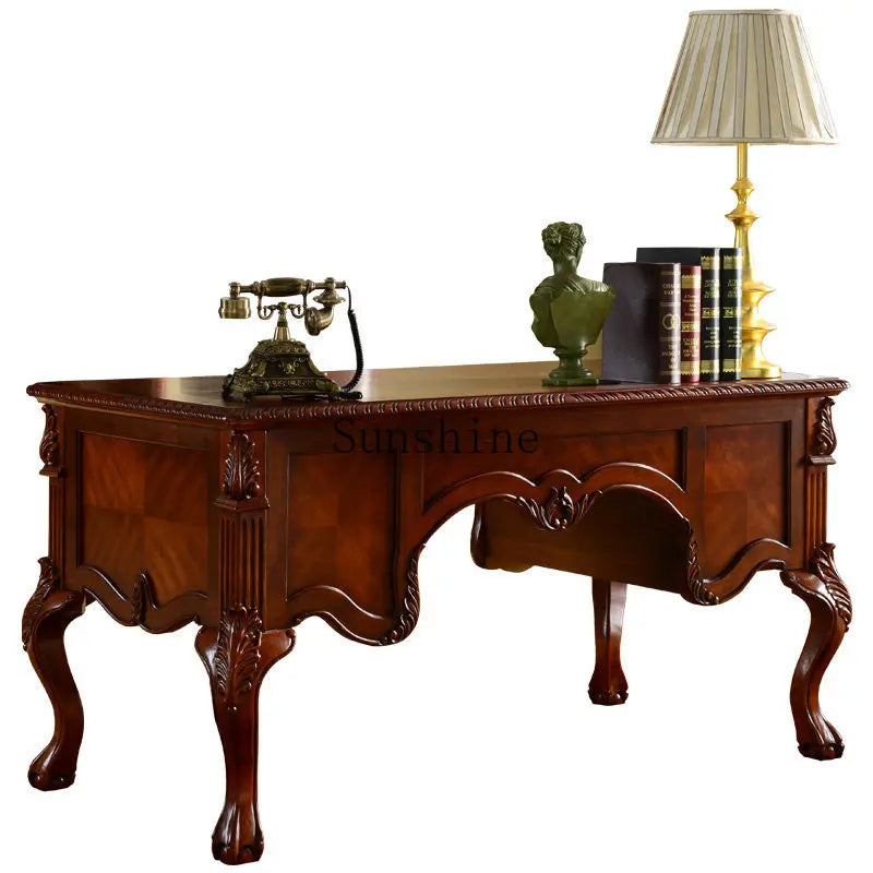 American solid wood desk home computer office rack combination writing desk chair