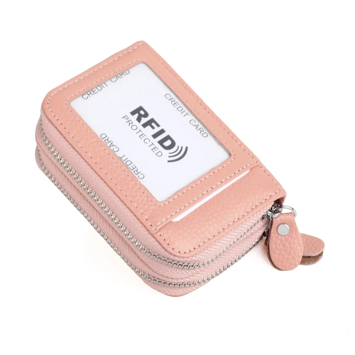 Genuine Leather Wallets RFID Blocking Double Zipper — Black | KIMLUD