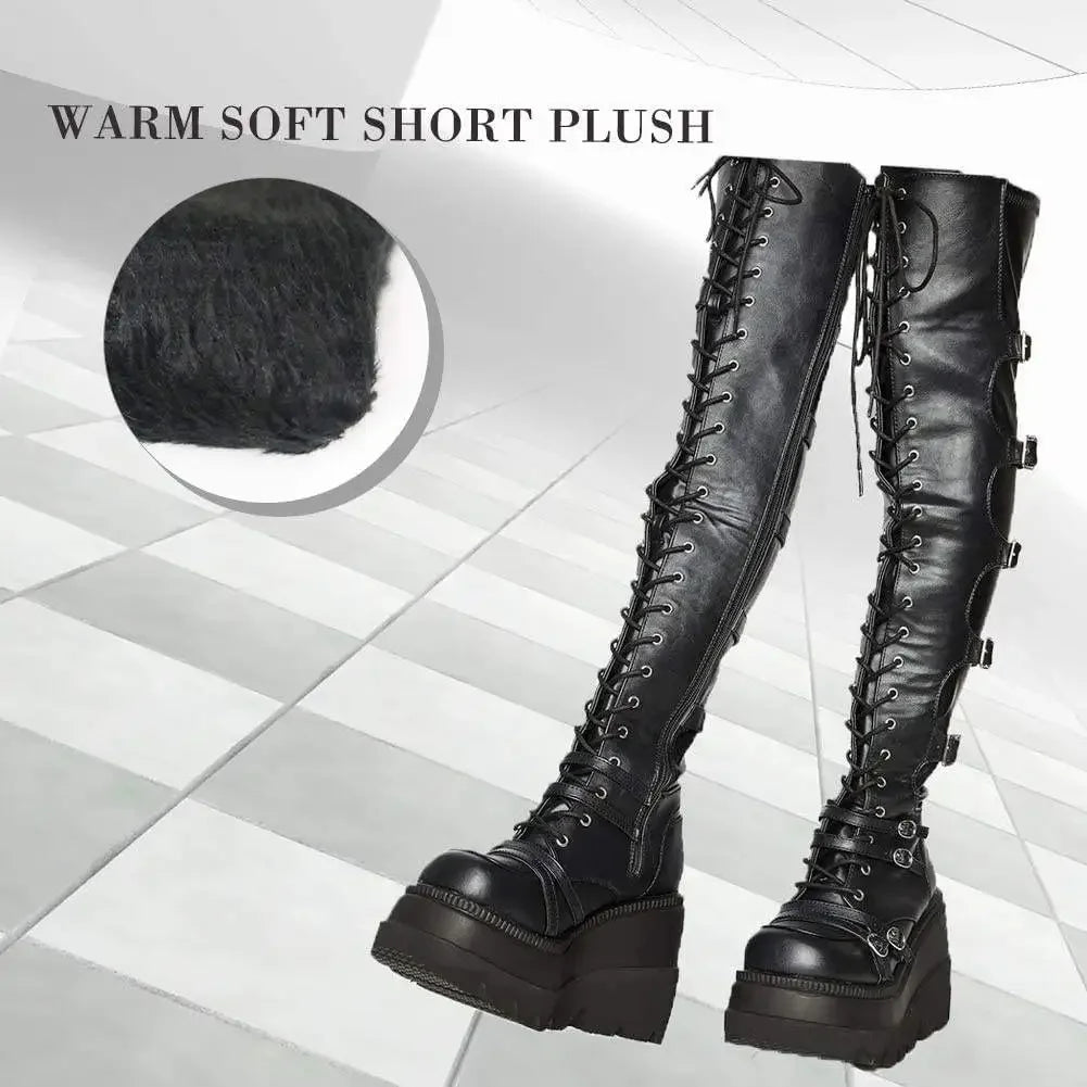 Over-the-Knee Boots – Gothic Wedge Platform – PU | KIMLUD