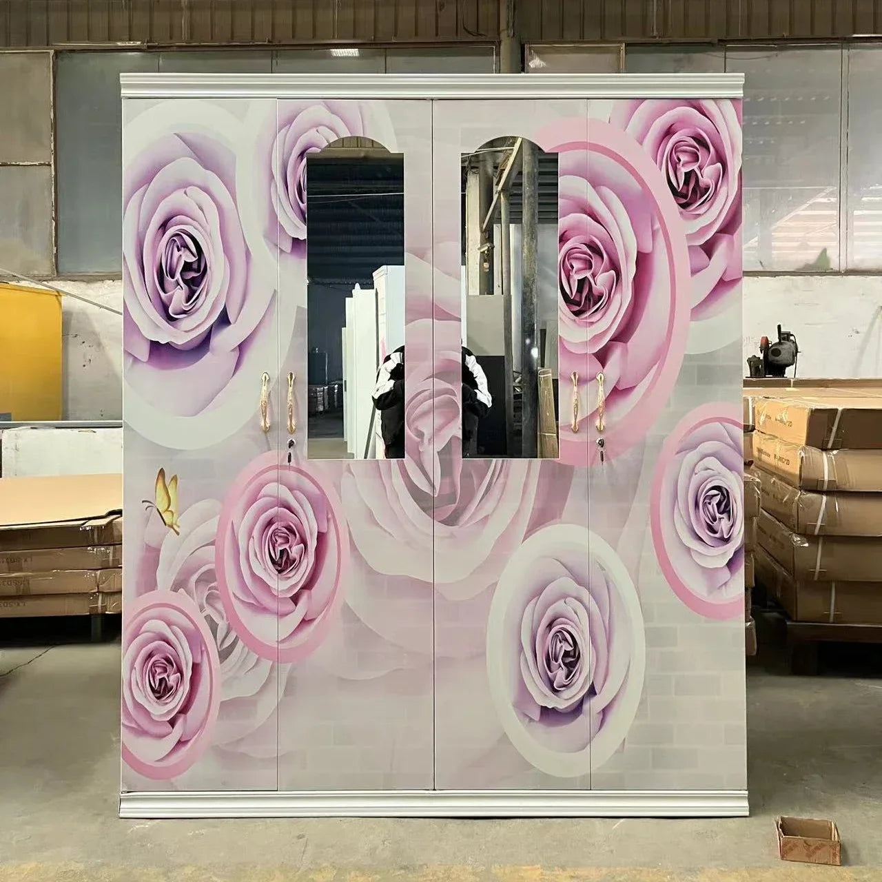 A White Modern Locker Bedroom Clothes Storage Metal Swing Doors Steel  Wardrobe With Mirror