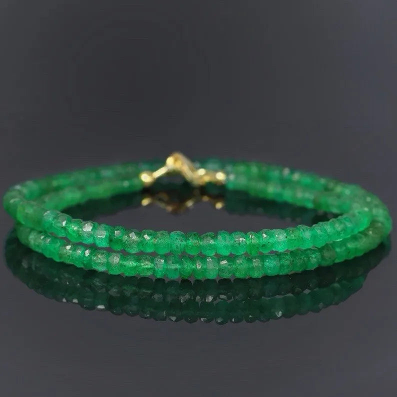 Beaded Necklace – 2-4mm Round Faceted – Beryl Beads – Emerald | KIMLUD