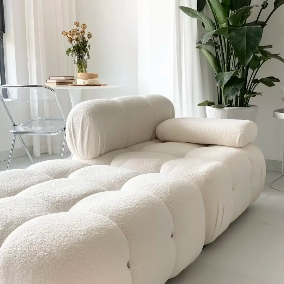 Fabric Block-Style Modern Minimalist Sofa For Compact Balcony Living — White | KIMLUD