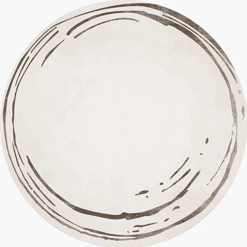 Fluffy/100% Polyester Round Rug with Stripe Wilton Design — White | KIMLUD