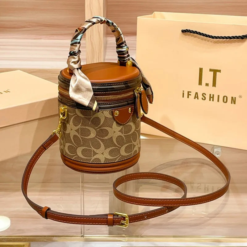 PVC Cylinder Crossbody Handbag Small Luxe Designer with Matte Finish Zipper — Black | KIMLUD