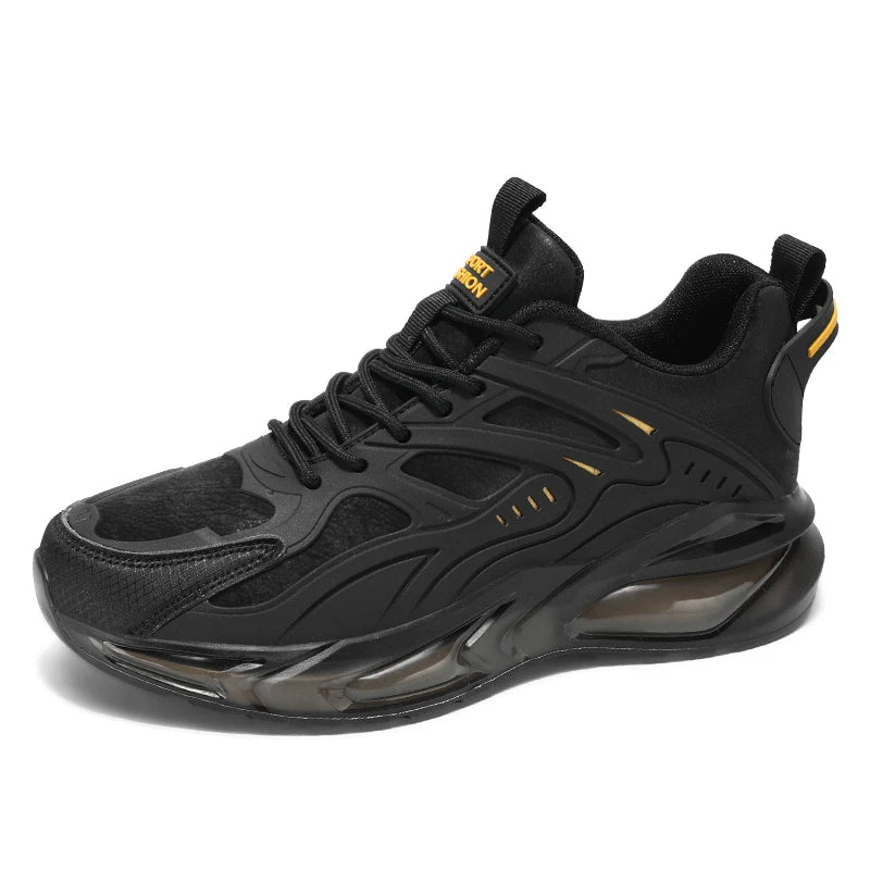 Breathable Mesh Running Shoes Lightweight Non Slip — Black With Amber Accents | KIMLUD