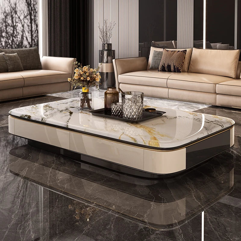 Nordic Light Luxury Coffee Table With Tempered Glass Top And Cream Wood Base — Black | KIMLUD