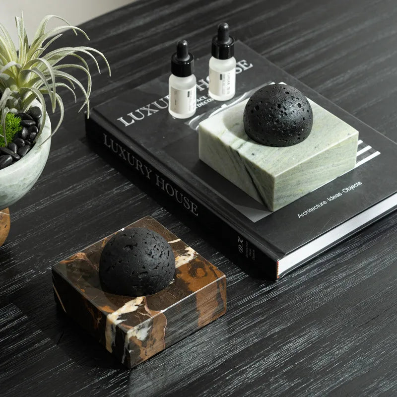 Lava Rock Diffuser With Marble Base — Black | KIMLUD
