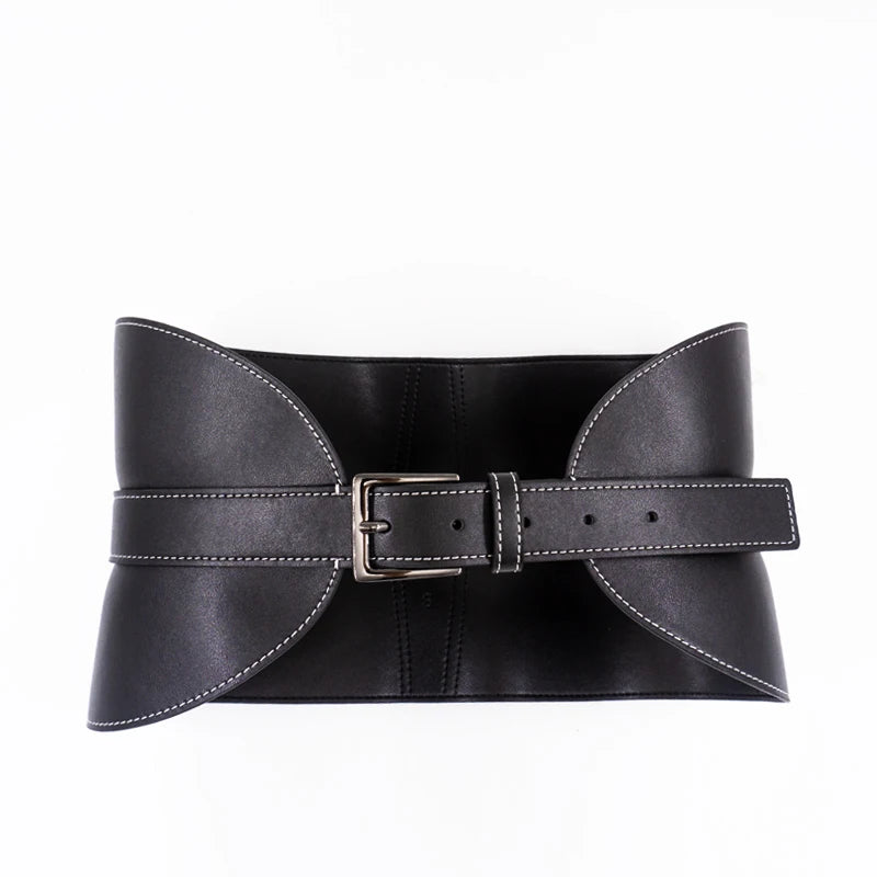 Belt – Top-Stitched Waist Belt – Split Leather – Black | KIMLUD