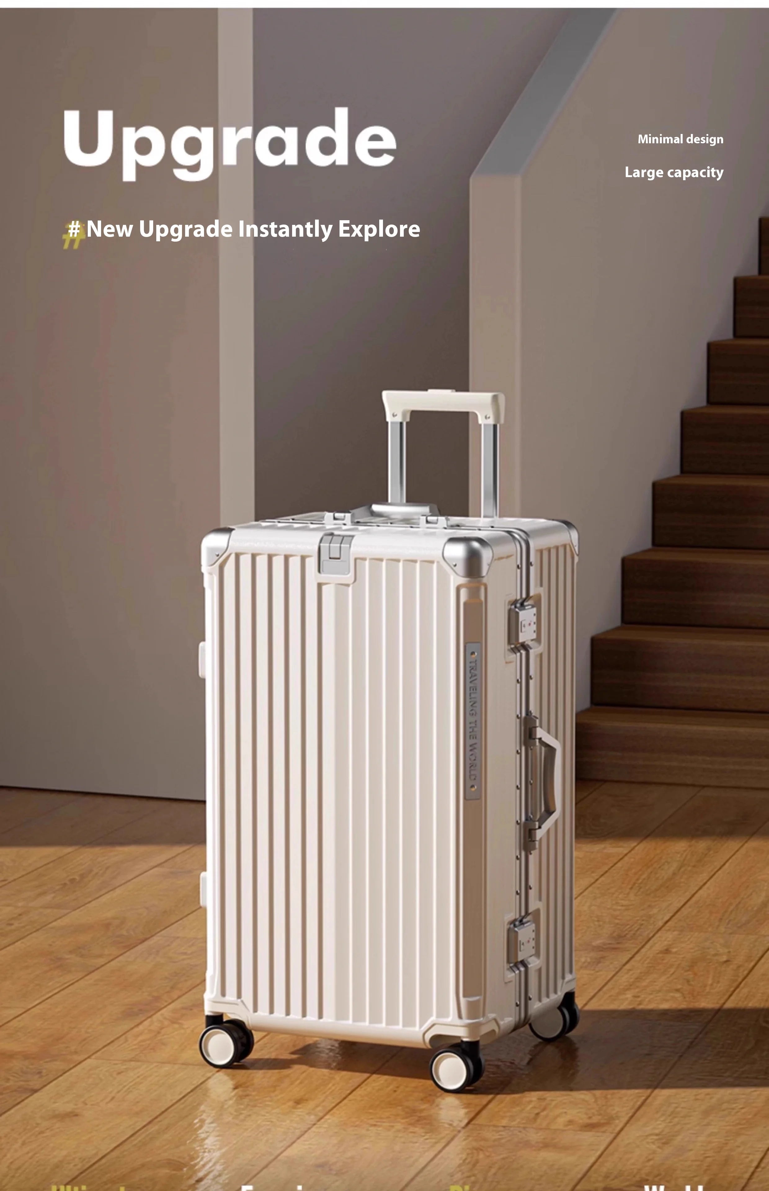 Aluminum Frame Travel Suitcase 30 Inch Large Capacity With Expandable Interior — Deep Red | KIMLUD