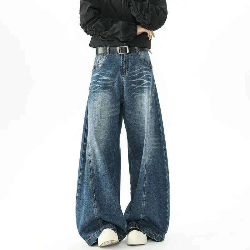 KIMLUD, Mens Loose Wide Leg Jeans High Street Patchwork Vintage American Trendy Urban Fashion Hip Hop Oversized Trousers Streetwear, KIMLUD Womens Clothes