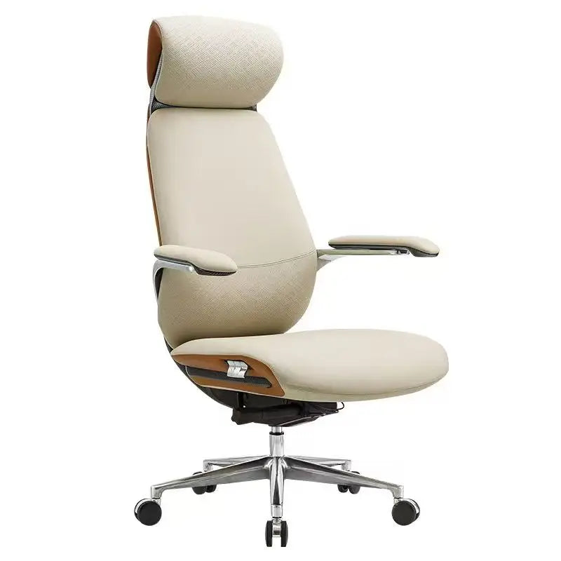Leather Aluminum-Base Executive Chair — Brown | KIMLUD