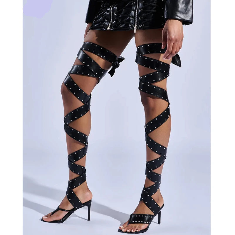 Genuine Cow Leather Buckle Strap Peep Toe Stiletto Sandals — Black | KIMLUD