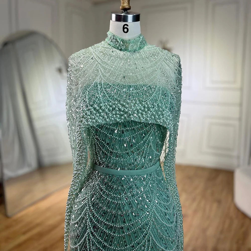 Beaded Gown With Mermaid Cape — Dubai Nude | KIMLUD