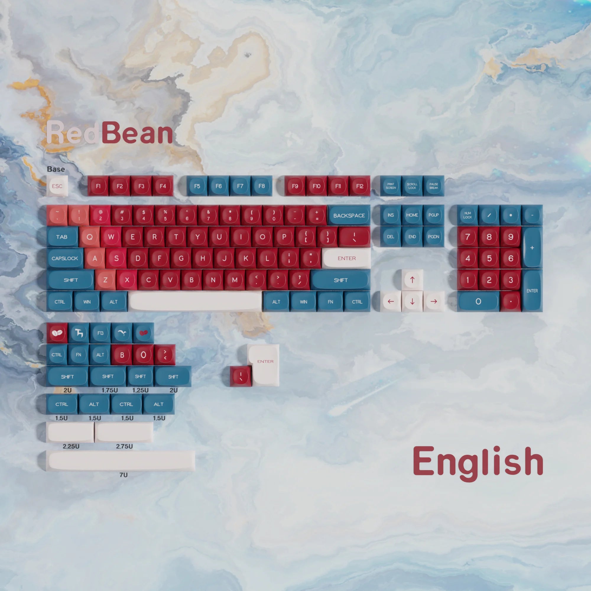 Red Bean Keycaps MOA Profile Dye-Sub KR RU Spanish German French Arabic ABNT2 ISO ANSI Layout For mechanical keyboards 7u Space
