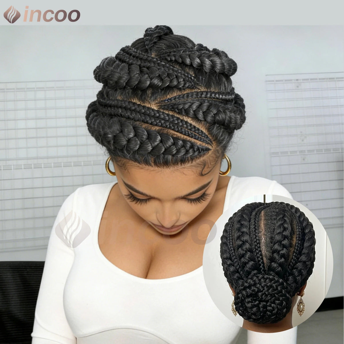 Full Lace Wig – Cornrow Braids – High Temp Fiber – 1B | KIMLUD