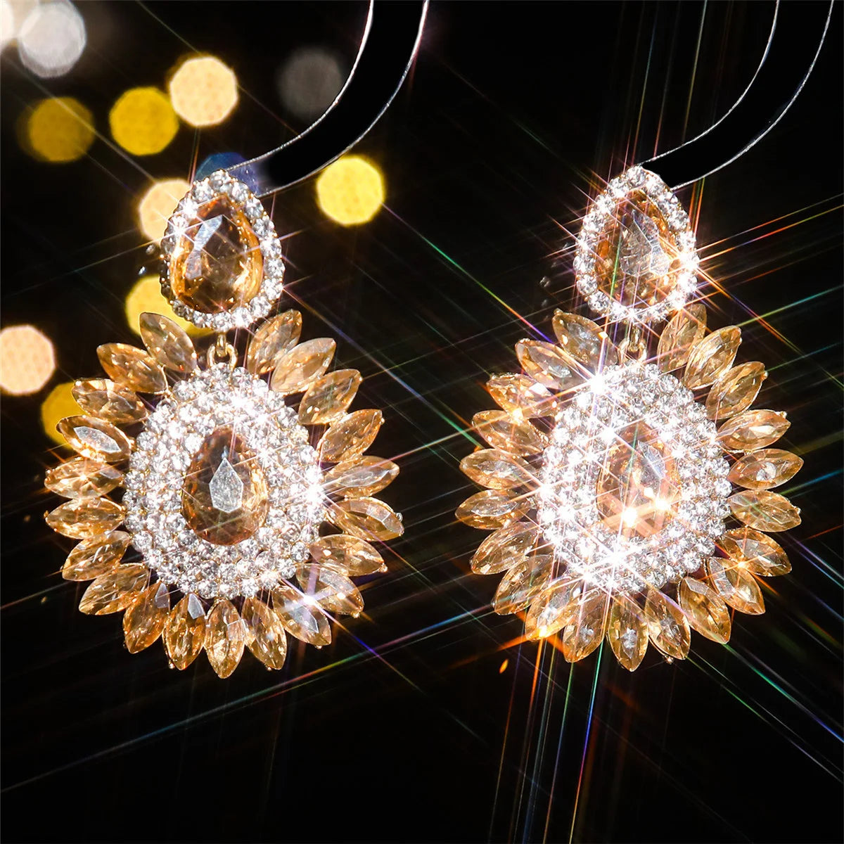 Drop Earrings Crystal Flower Shine Earrings Rhinestones — Pink | KIMLUD