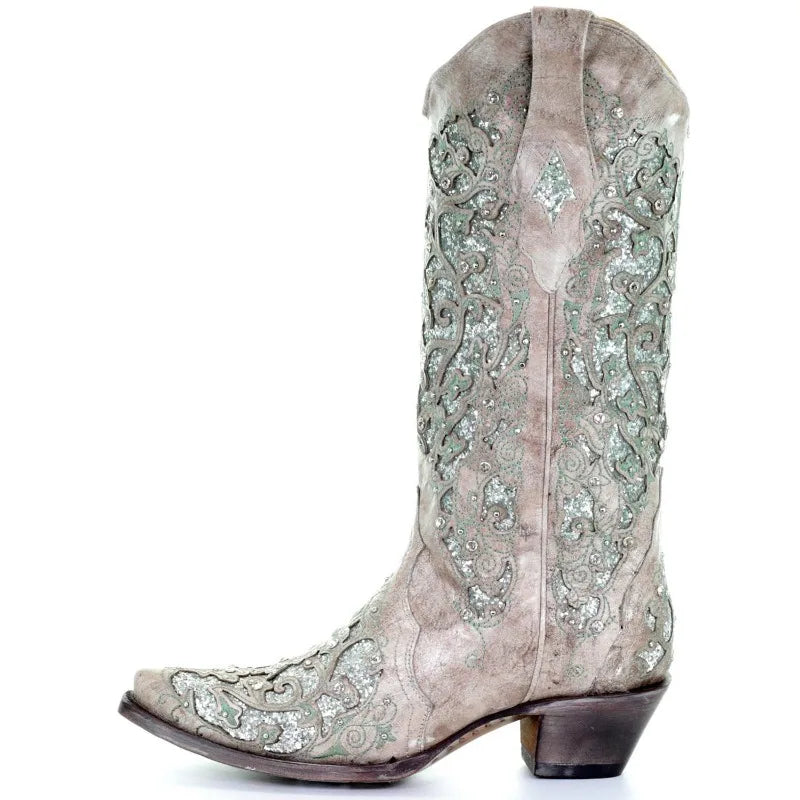 Women's Boots Mid Calf Fashion To Quality Spring New Product Coarse Heel Boots 4CM Square Heel Rhinestone Decoration Women Shoes