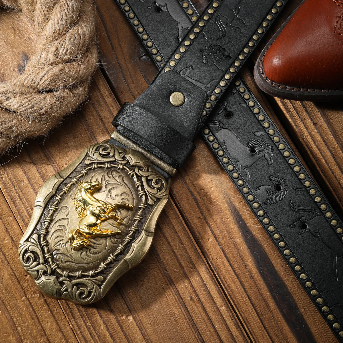 KIMLUD, Vintage and fashion collision!  PU leather alloy buckle waistband, for both men and women, to create a personalized western styl, KIMLUD Womens Clothes