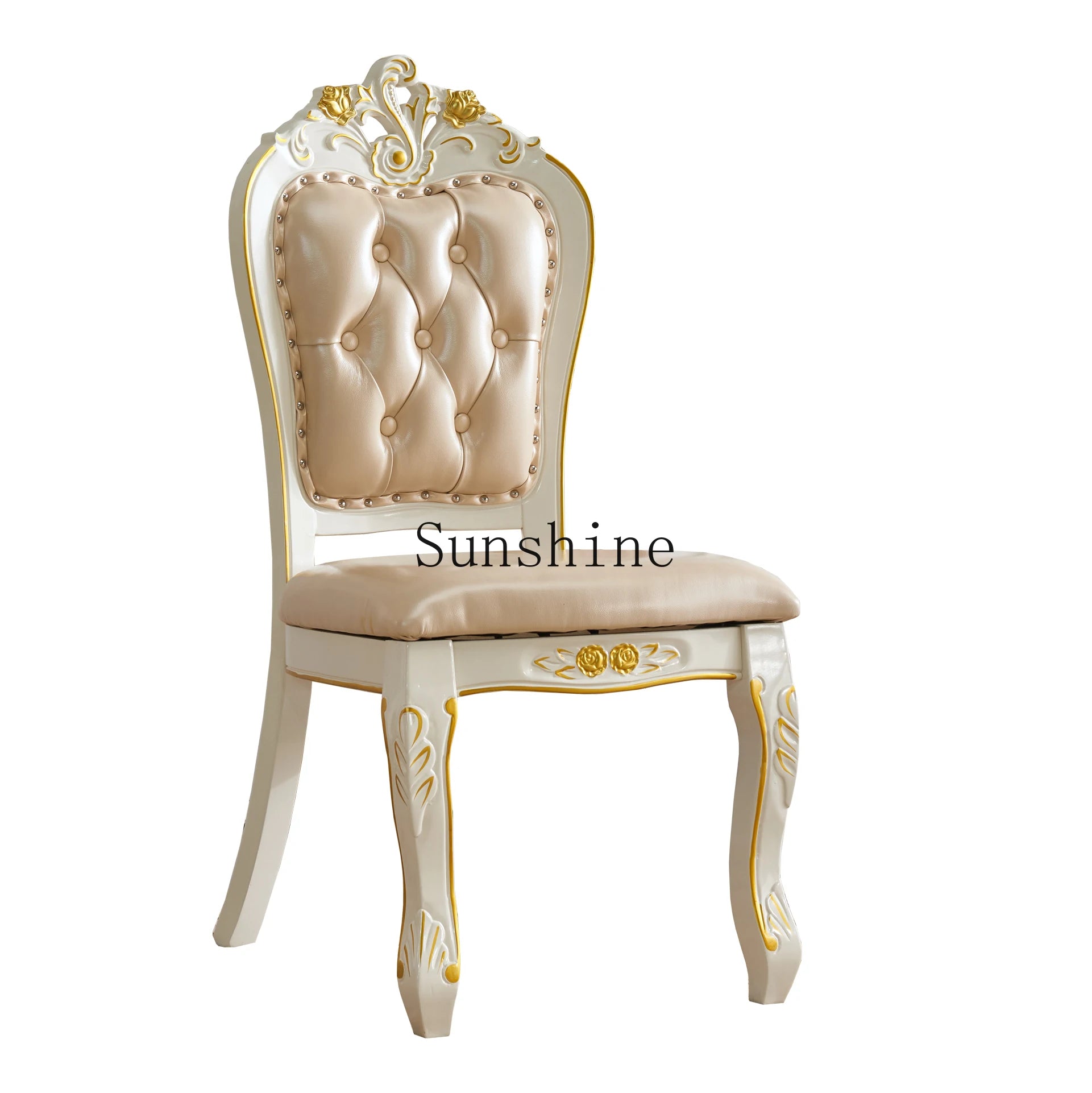 Solid Wood Dining Table Set Carved Floral — White | KIMLUD