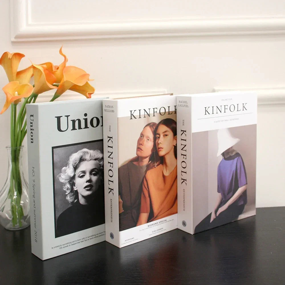 Foldable Faux Books Three-Piece Set for Couture Coffee Table Decor — Black | KIMLUD