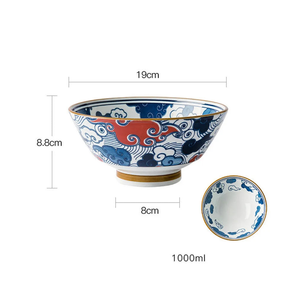Hat-Bowl Porcelain 7.5-Inch Ramen Bowl — Blue-White | KIMLUD