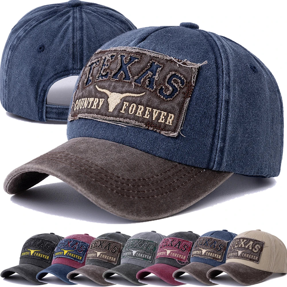 Hot Sale Unisex Washed Cotton Vintage Baseball Cap TEXAS Letter Embroidery Outdoor Sports Dad Hat For Men And Women