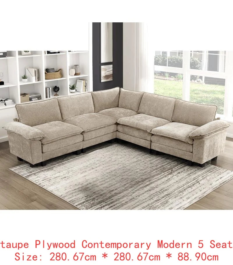 Chenille Sectional Sofa Set 6-Piece Modular Luxe Soft — Light Dove-Gray | KIMLUD