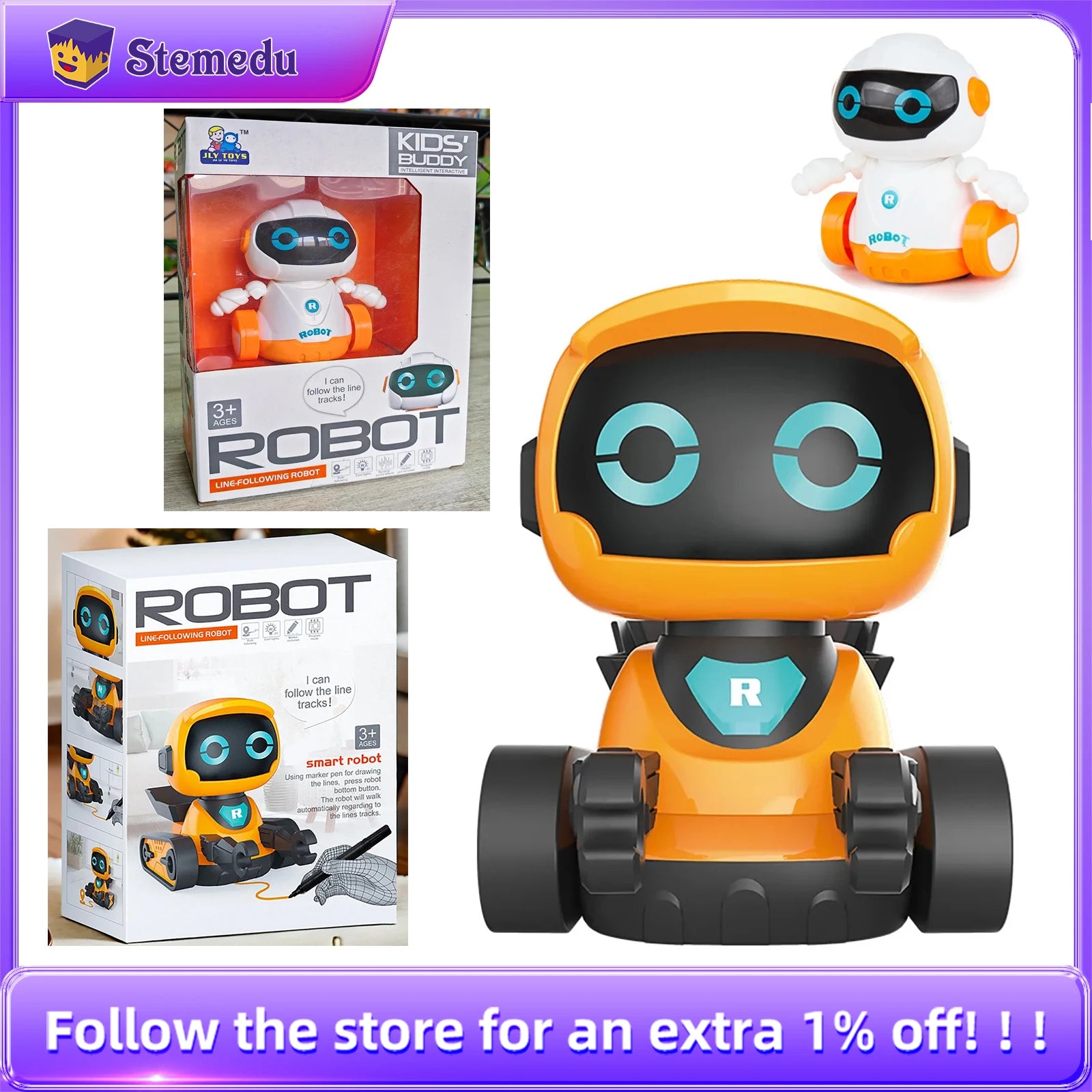 Smart Kids Early Education Intelligent Robots Educational Robot Toys for Kids with Cute Sound Effects & Track Drawing Function