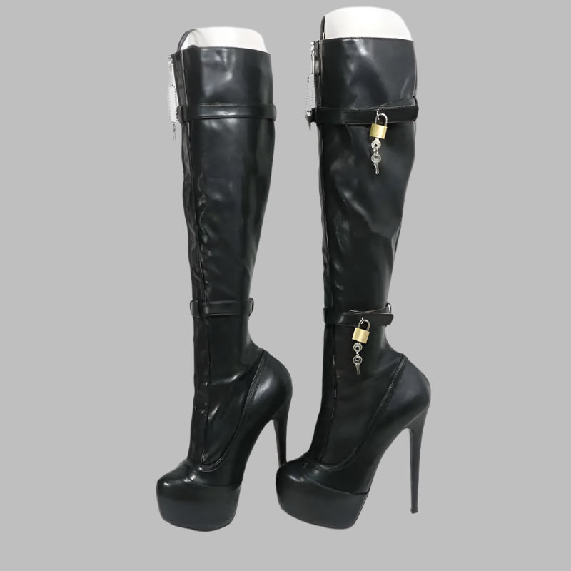 Sorbern Customized Narrow Ankle Knee High Boots Women With Locks Hidden Platform High Heels Stilettos Unisex Style Female Shoes