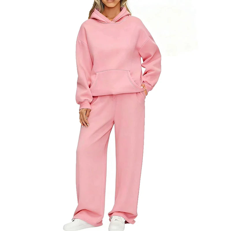Terry Knit Hoodie Two-Piece Set Relaxed — Black | KIMLUD