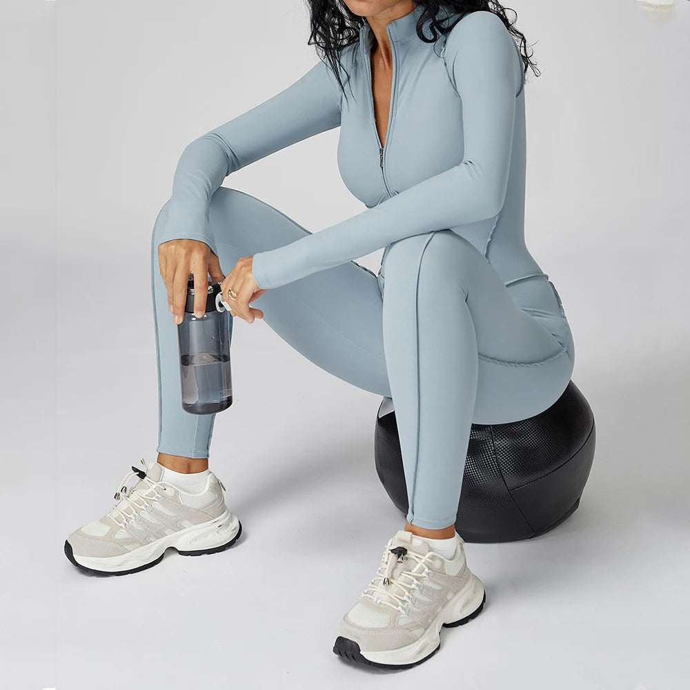 Yoga Bodysuit – Long Sleeve Zip Front – Nylon Polyester | KIMLUD