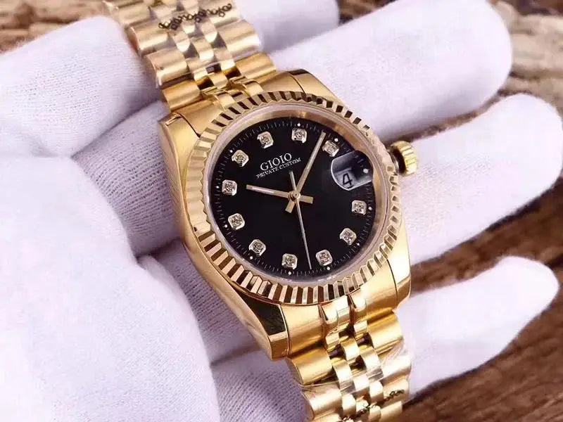 Two-Tone Stainless Steel Watch Diamond Hour Markers — Silver and Gold | KIMLUD