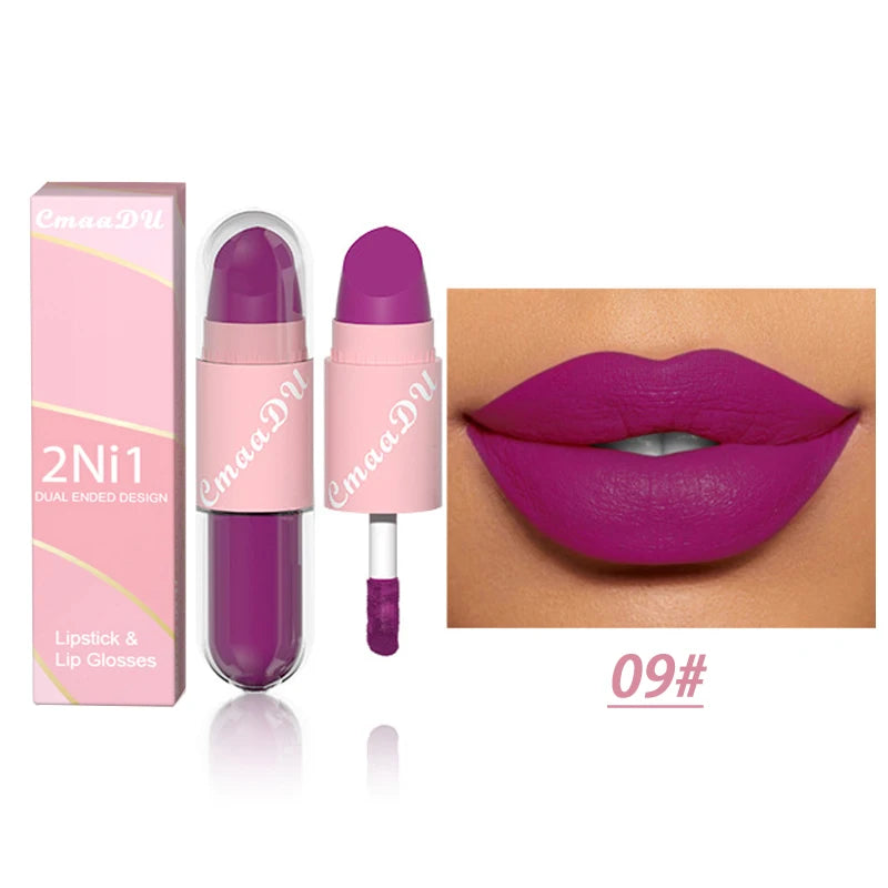 Liquid Lipstick – Matte Velvet – Double Head – Red Brown | KIMLUD