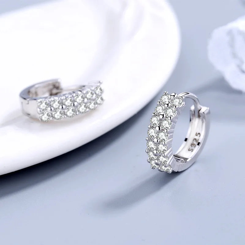 URMYLADY 925 Sterling silver needle Earrings Fashion High Quality Jewelry Double Row Crystal Zircon Round Stud - KIMLUD