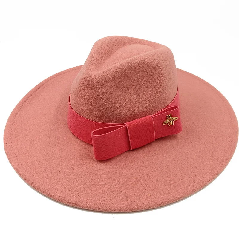Low price wholesale Fedora hats Winter jazz monochrome bow elastic band men and women red jazz hats Fedora hats sombrero hombre - KIMLUD