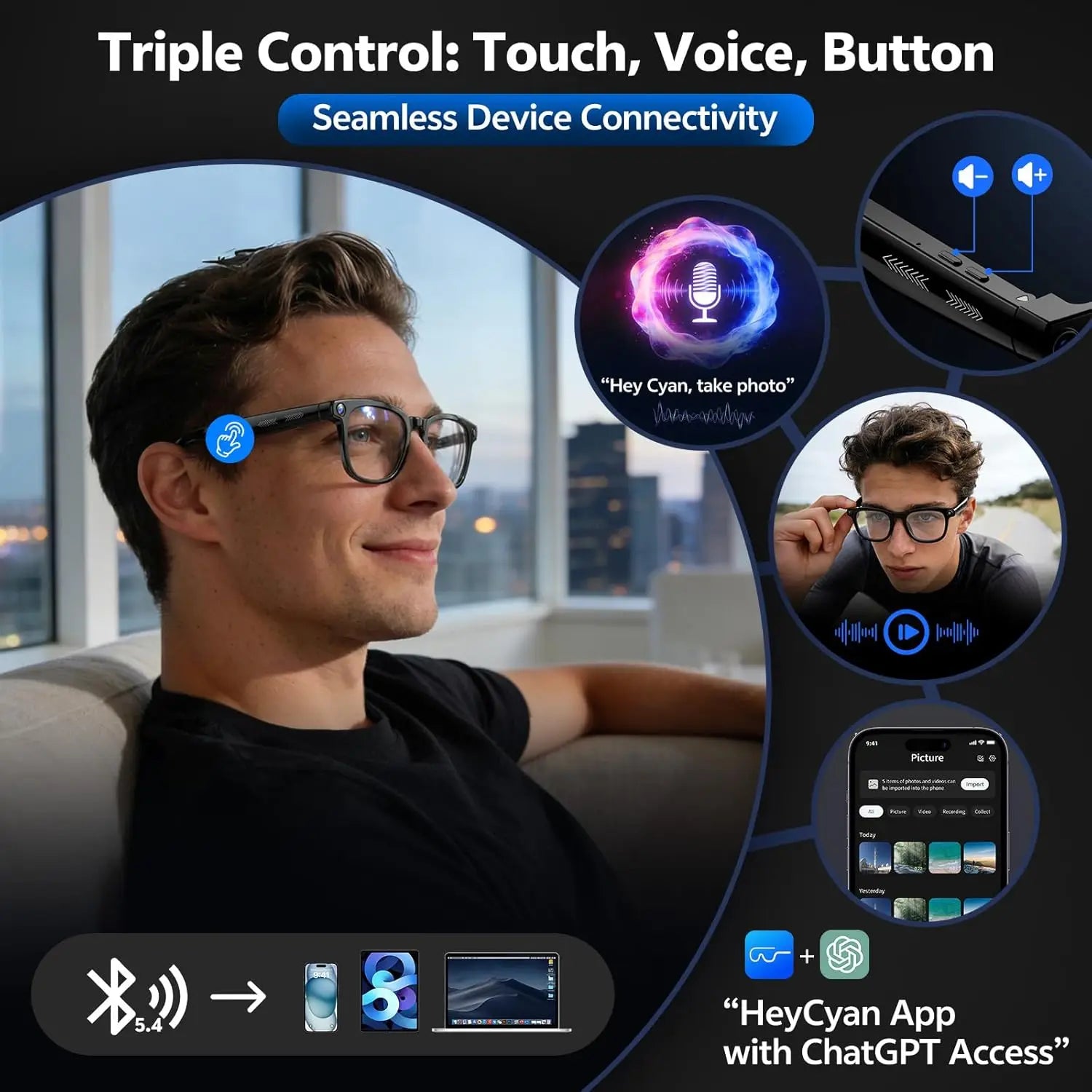 2026 AI Smart Glasses ChatGPT 800W HD Camera 4K Video Recorder 100+Translation Bluetooth Call Smart Eyeglasses For Travel Work
