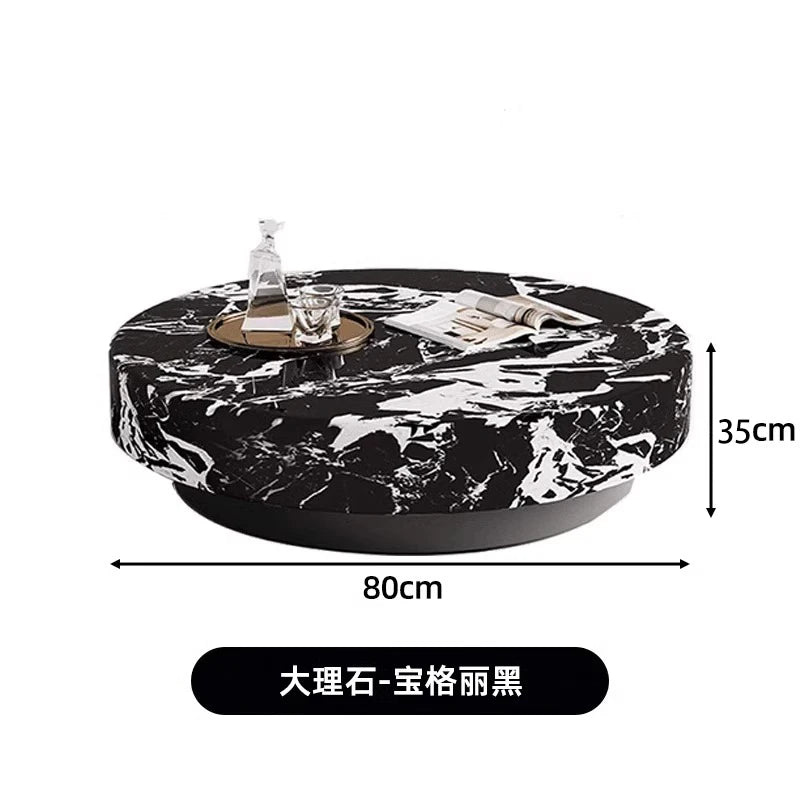 Marble Nordic Minimalist Coffee Table Round Marble Top — White | KIMLUD