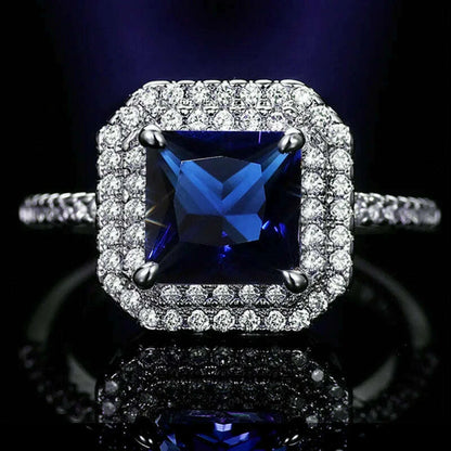 KIMLUD, CAOSHI Luxury Blue Crystal Stone Rings with Tiny Flower Cubic Zirconia Pretty Women's Jewelry Elegant Engagement Accessories, KIMLUD Womens Clothes