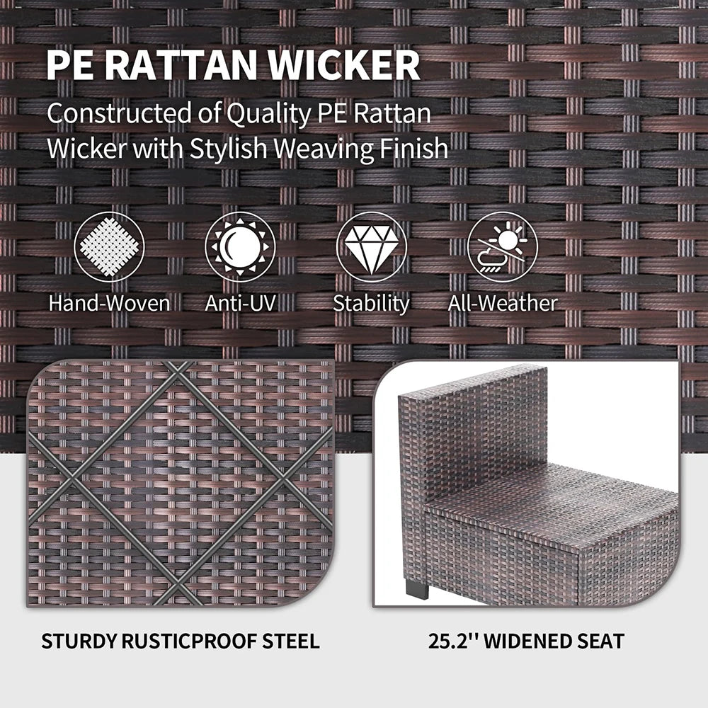 7-Piece PE Rattan Sectional Patio Set, Wicker Outdoor Sofa With Cushions & Glass Coffee Table, Conversation Furniture For Garden