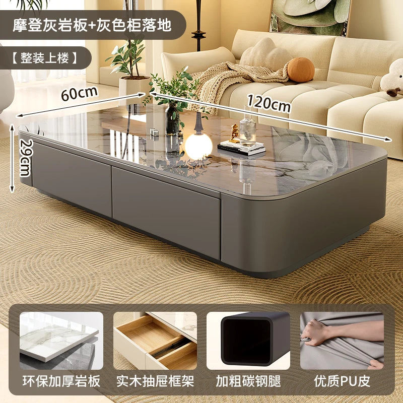 Rock-Slab Coffee Table With Wooden Frame — White | KIMLUD