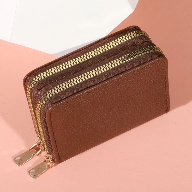 Zippered LycheePattern Coin Purse — Black | KIMLUD