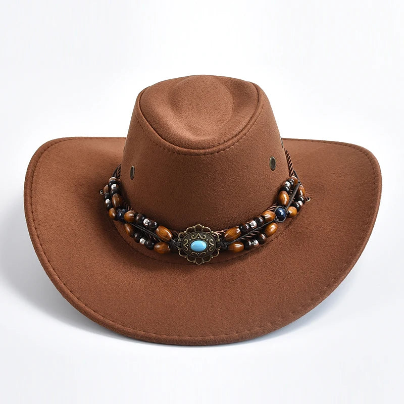Artificial Suede Western Cowboy Hat — Vintage Big-Edge Brown | KIMLUD