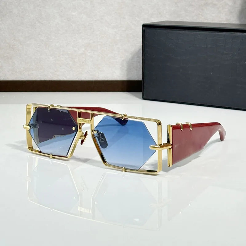 Metal Hexagon Sunglasses With Acetate Frame — Tortoiseshell Brown | KIMLUD