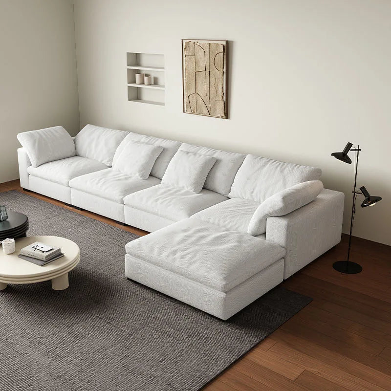 Velvet L-Shaped Sofa With Two-Three Seater Config — Ivory | KIMLUD