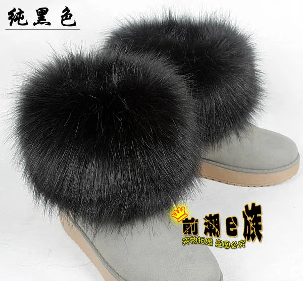 Faux Fur Boots Leg Warmer Cuffs Elastic DIY Accessory — Black | KIMLUD