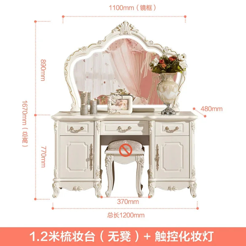 Wooden European Luxury Vanity Table With Arch Mirror — White | KIMLUD
