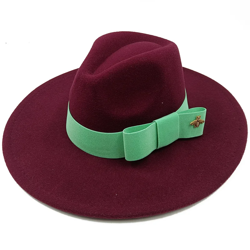 Low price wholesale Fedora hats Winter jazz monochrome bow elastic band men and women red jazz hats Fedora hats sombrero hombre - KIMLUD