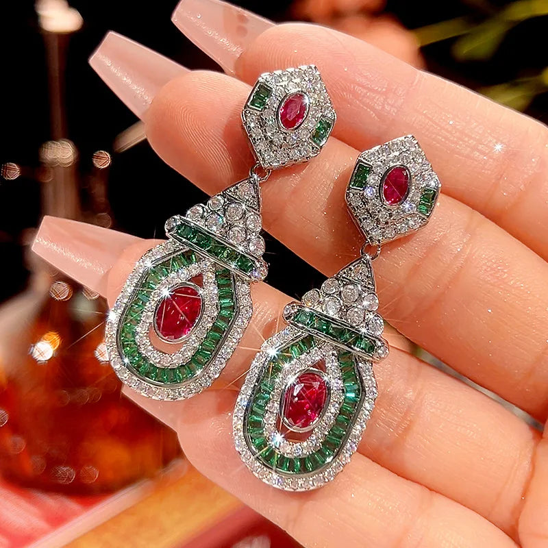 Drop Earrings Platinum Palace Style — True Red | KIMLUD