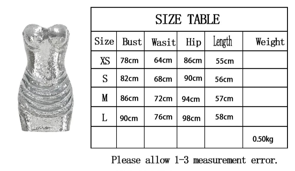 Mini Dress – Strapless Ruched Sequin – Bodycon Polyester – Silver | KIMLUD