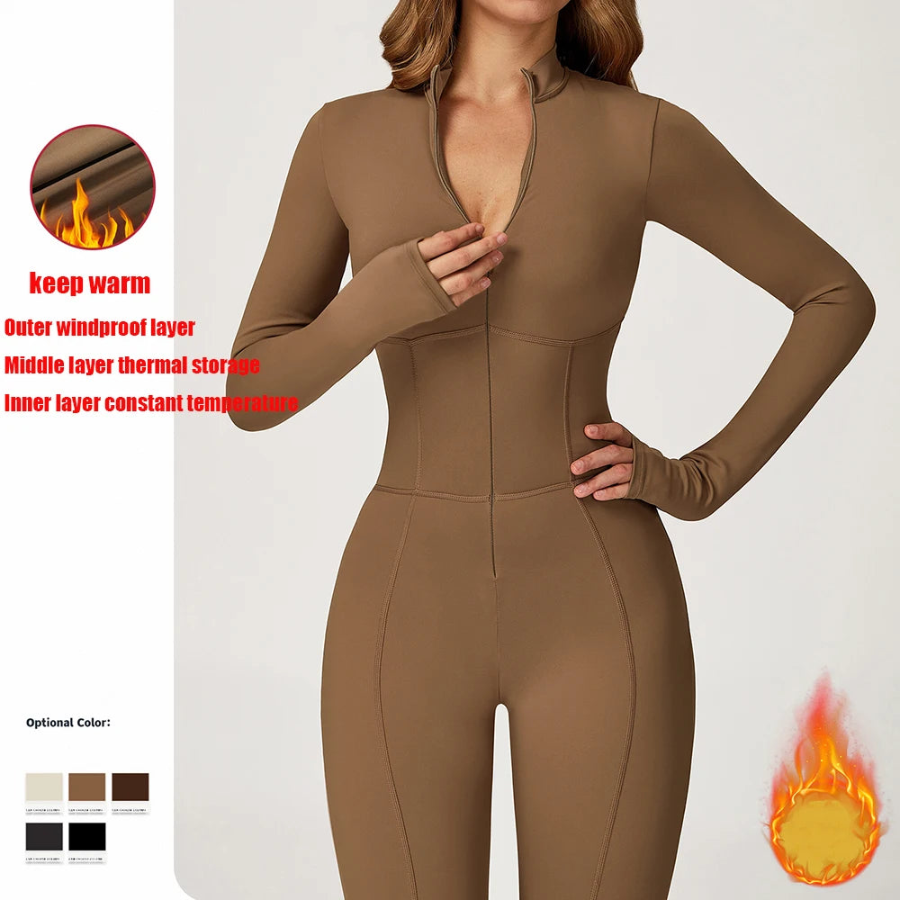 Velvet Yoga Jumpsuit Fitness Set Sports Jumpsuits Gym Clothing Set Long-Sleeved Warm Bodysuit Women Outfit Push-up Activewear